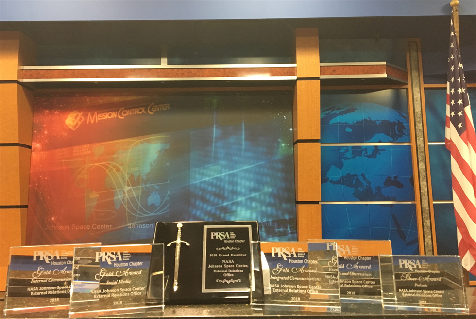 NASA Johnson Space Center's External Relations Office was recognized with the Public Relations Society of America (PRSA) Houston Chapter's highest honor, the Grand Excalibur Award, as well as five additional awards for the development and execution of comprehensive public relations campaigns and individual tactics. Image Credit: NASA